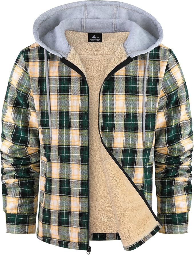 Mens Flannel Plaid Jacket Long Sleeve Fleece Sherpa Lined Winter Jacket Warm Coat (#vs3)
