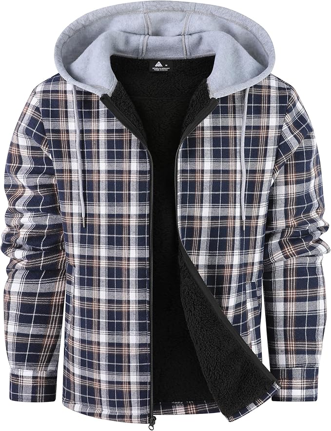 Mens Flannel Plaid Jacket Long Sleeve Fleece Sherpa Lined Winter Jacket Warm Coat (#vs5)