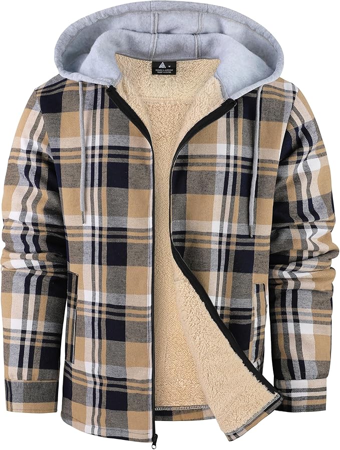 Mens Flannel Plaid Jacket Long Sleeve Fleece Sherpa Lined Winter Jacket Warm Coat (#vs6)