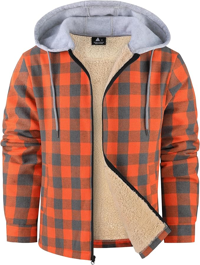 Mens Flannel Plaid Jacket Long Sleeve Fleece Sherpa Lined Winter Jacket Warm Coat (#vs7)