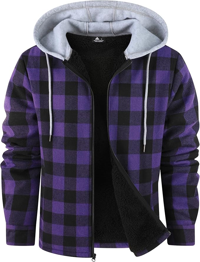 Mens Flannel Plaid Jacket Long Sleeve Fleece Sherpa Lined Winter Jacket Warm Coat (#vs8)