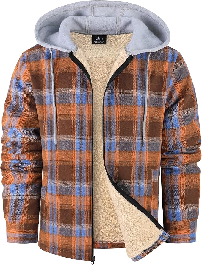Mens Flannel Plaid Jacket Long Sleeve Fleece Sherpa Lined Winter Jacket Warm Coat (#vs9)