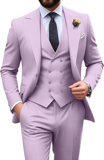 Mens Suit Slim Fit 3 Piece Double Breasted Suit Men Formal Tuxedo Set Casual Wedding Prom Groom Suits (#vs23)