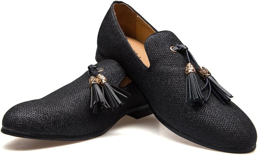 Men's Vintage Velvet Embroidery Noble Loafer Shoes Slip-on Loafer Smoking Slipper Tassel Loafer #ves18