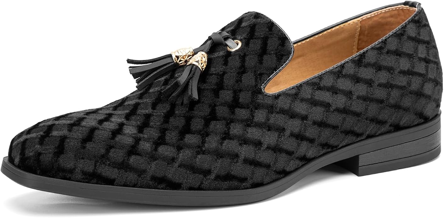 Men's Vintage Velvet Embroidery Noble Loafer Shoes Slip-on Loafer Smoking Slipper Tassel Loafer #ves22