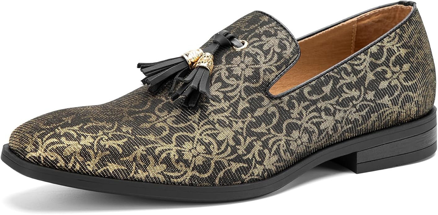 Men's Vintage Velvet Embroidery Noble Loafer Shoes Slip-on Loafer Smoking Slipper Tassel Loafer #ves26