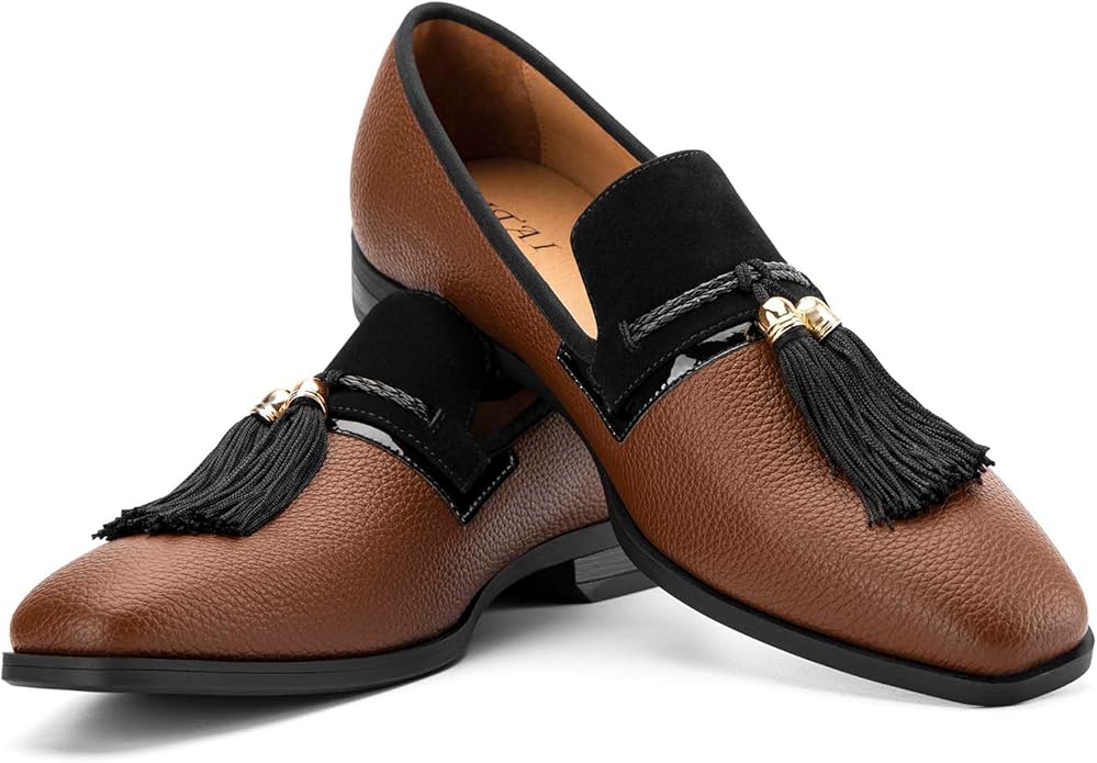 Men's Vintage Velvet Embroidery Noble Loafer Shoes Slip-on Loafer Smoking Slipper Tassel Loafer #ves3