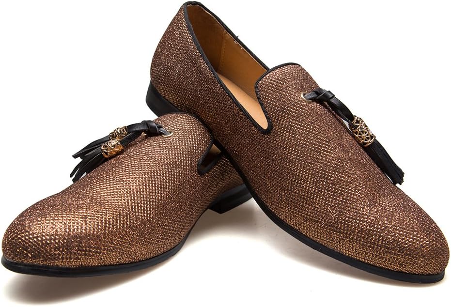 Men's Vintage Velvet Embroidery Noble Loafer Shoes Slip-on Loafer Smoking Slipper Tassel Loafer #ves5