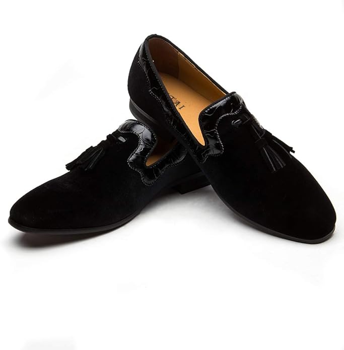 Men's Vintage Velvet Embroidery Noble Loafer Shoes Slip-on Loafer Smoking Slipper Tassel Loafer #ves6