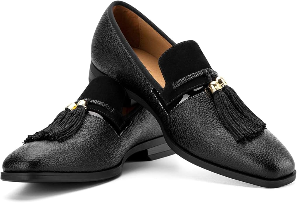 Men's Vintage Velvet Embroidery Noble Loafer Shoes Slip-on Loafer Smoking Slipper Tassel Loafer #ves8