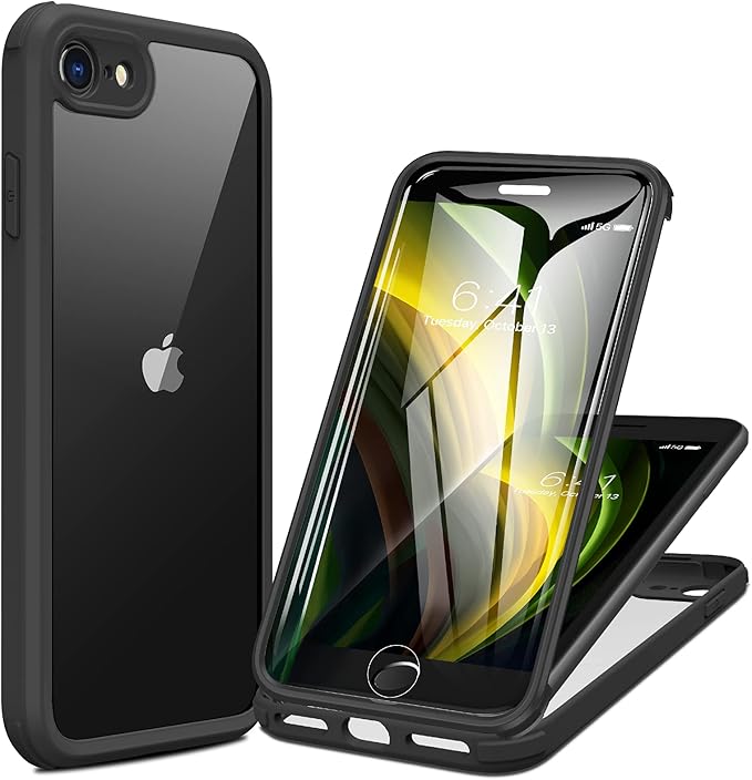 Miracase for iPhone SE Phone Case 3rd/2nd Generation 2022 2020 Full-Body with Built-in Glass Screen Protector, Heavy Duty 360° Protective Shockproof Bumper Cover for iPhone 8/SE, Blue #vs1)