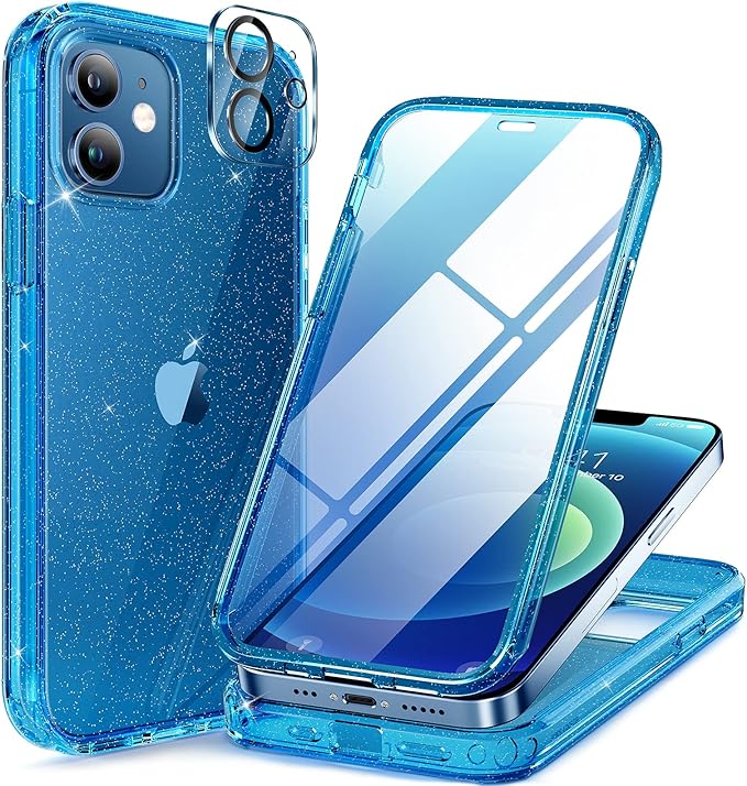 Miracase for iPhone SE Phone Case 3rd/2nd Generation 2022 2020 Full-Body with Built-in Glass Screen Protector, Heavy Duty 360° Protective Shockproof Bumper Cover for iPhone 8/SE, Blue #vs10)
