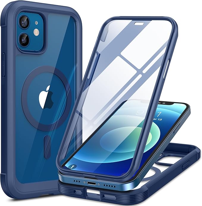 Miracase for iPhone SE Phone Case 3rd/2nd Generation 2022 2020 Full-Body with Built-in Glass Screen Protector, Heavy Duty 360° Protective Shockproof Bumper Cover for iPhone 8/SE, Blue #vs14)