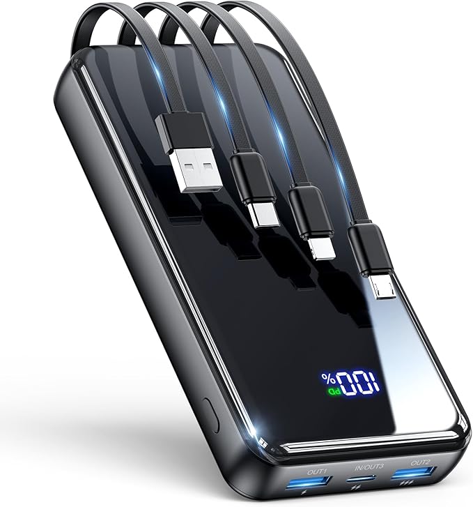 Portable Charger,50000mAh Power Bank Built-in Cable, 22.5W PD USB C In & Out Fast Charging, External Battery Pack with 6 Output & 2 Input, Travel Phone Charger for iPhone 17/16/15/14/13/12, Android