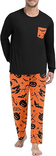 PrinStory Men's Pajama Set Sleepwear Pjs Lightweight Long Sleeve Crewneck Shirts and Bottoms Soft Comfy Sleep Sets (#vs7)