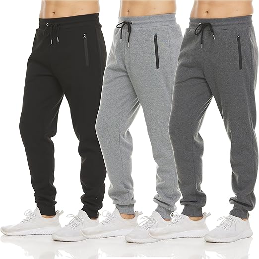 PURE CHAMP Mens 3 Pack Fleece Active Athletic Workout Jogger Sweatpants for Men with Zipper Pocket and Drawstring Size S-3XL (#vs1)