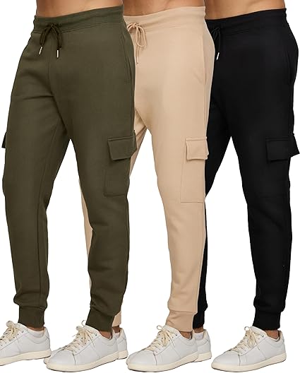 PURE CHAMP Mens 3 Pack Fleece Active Athletic Workout Jogger Sweatpants for Men with Zipper Pocket and Drawstring Size S-3XL (#vs6)