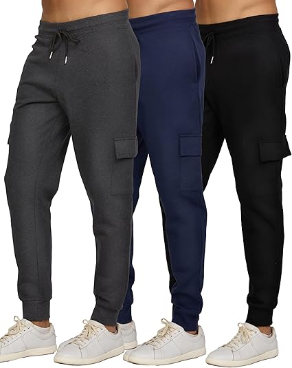 PURE CHAMP Mens 3 Pack Fleece Active Athletic Workout Jogger Sweatpants for Men with Zipper Pocket and Drawstring Size S-3XL (#vs8)