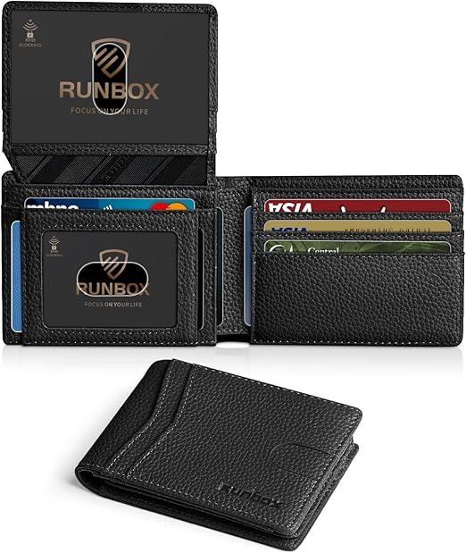 RUNBOX Wallet for Men Slim Rfid Leather 2 ID Window With Gift Box vs25