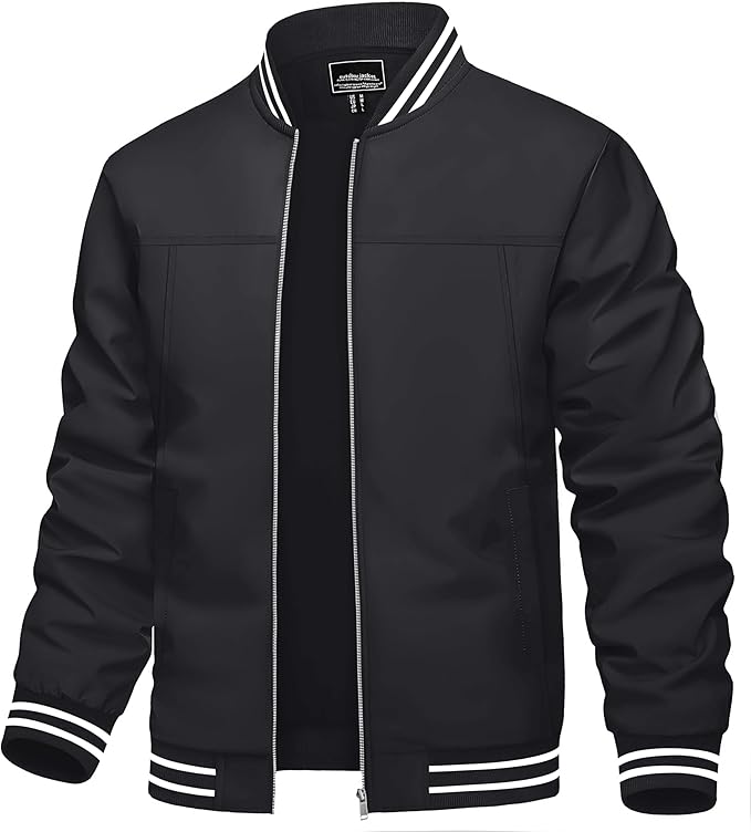 TACVASEN Men's Lightweight Jacket Casual Spring Fall Windbreaker Bomber Zip Up Coat With Pocket (#vs1)