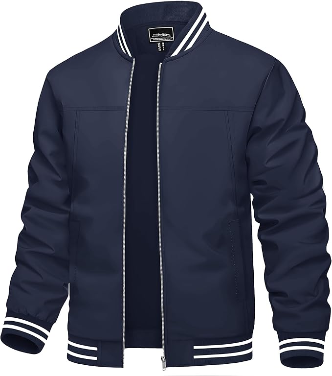 TACVASEN Men's Lightweight Jacket Casual Spring Fall Windbreaker Bomber Zip Up Coat With Pocket (#vs3)