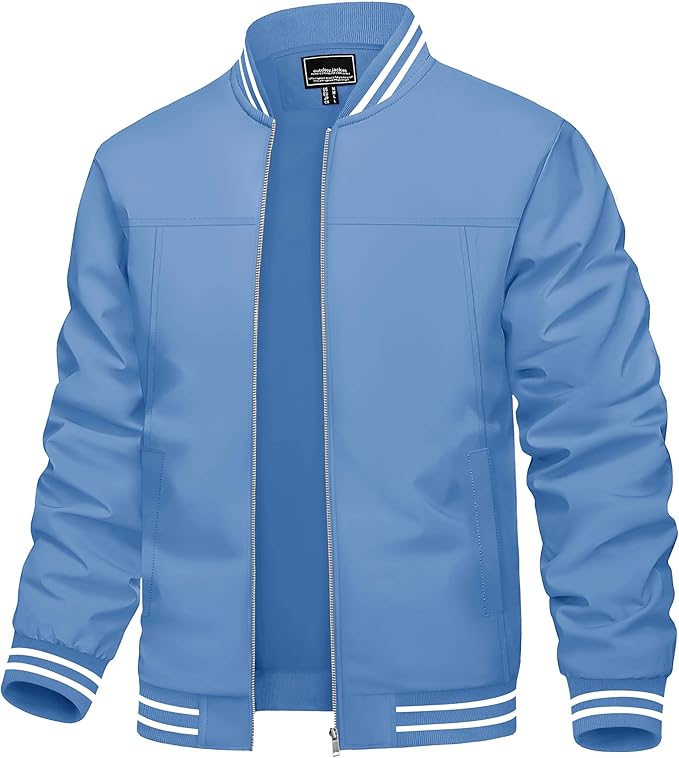 TACVASEN Men's Lightweight Jacket Casual Spring Fall Windbreaker Bomber Zip Up Coat With Pocket (#vs4)