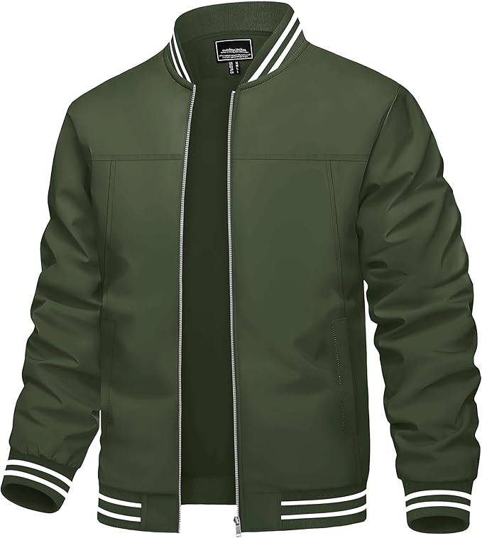 TACVASEN Men's Lightweight Jacket Casual Spring Fall Windbreaker Bomber Zip Up Coat With Pocket (#vs5)