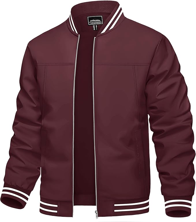 TACVASEN Men's Lightweight Jacket Casual Spring Fall Windbreaker Bomber Zip Up Coat With Pocket (#vs6)