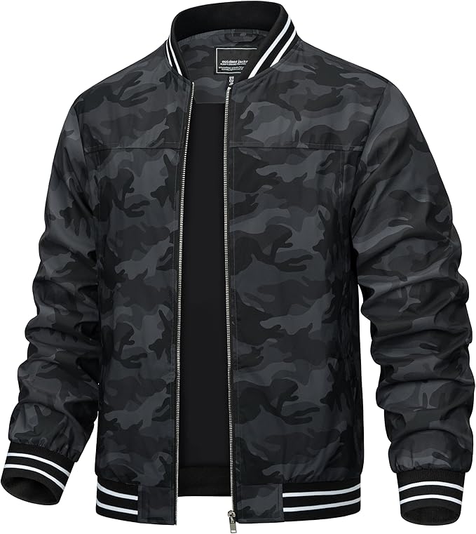 TACVASEN Men's Lightweight Jacket Casual Spring Fall Windbreaker Bomber Zip Up Coat With Pocket (#vs7)