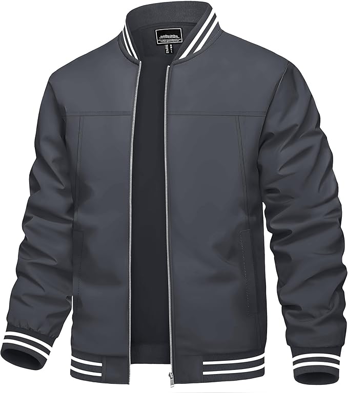 TACVASEN Men's Lightweight Jacket Casual Spring Fall Windbreaker Bomber Zip Up Coat With Pocket (#vs8)