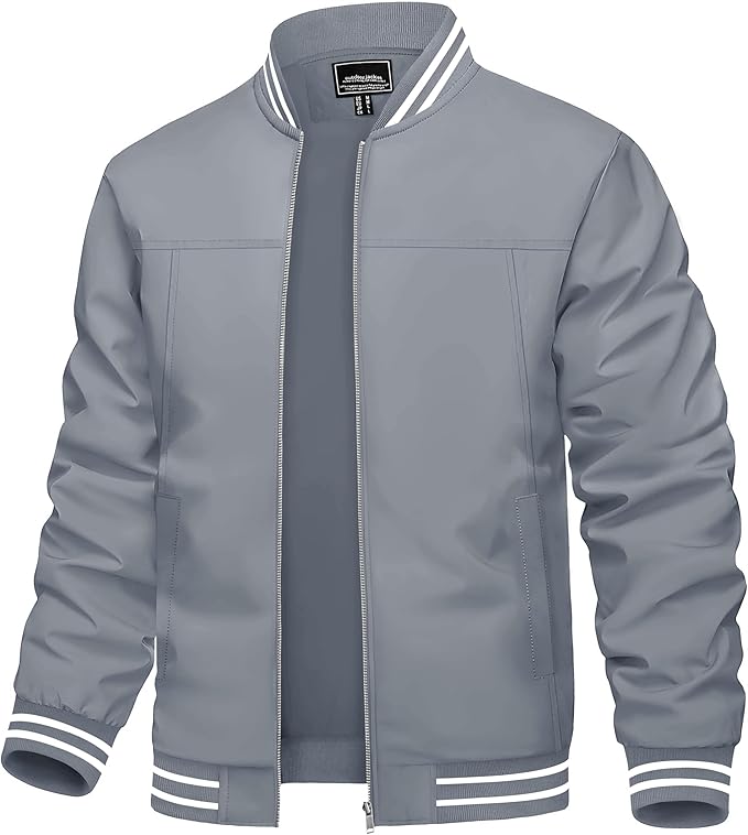 TACVASEN Men's Lightweight Jacket Casual Spring Fall Windbreaker Bomber Zip Up Coat With Pocket (#vs9)