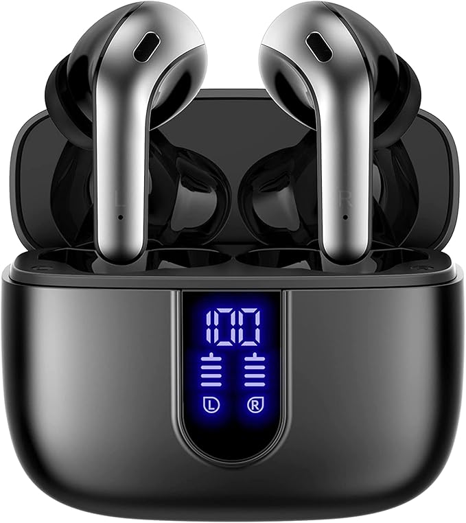 TAGRY Bluetooth Headphones True Wireless Earbuds 60H Playback LED Power Display Earphones with Wireless Charging Case IPX5 Waterproof in-Ear Ear buds with Mic for TV Smart Phone Laptop Computer Sports (#vs1)