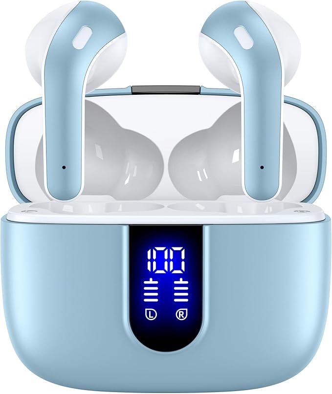 TAGRY Bluetooth Headphones True Wireless Earbuds 60H Playback LED Power Display Earphones with Wireless Charging Case IPX5 Waterproof in-Ear Ear buds with Mic for TV Smart Phone Laptop Computer Sports (#vs4)