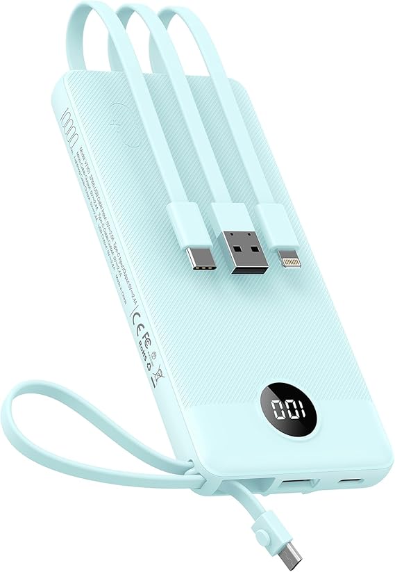 VEEKTOMX Portable Charger Built-in Cables,10000mAh Power Bank for iPhone,Fast Charge USB C Battery Pack Travel Essentials Powerbank Compatible with iPhone 17/16/15/14, Samsung S25/24, Android, etc #vs2)