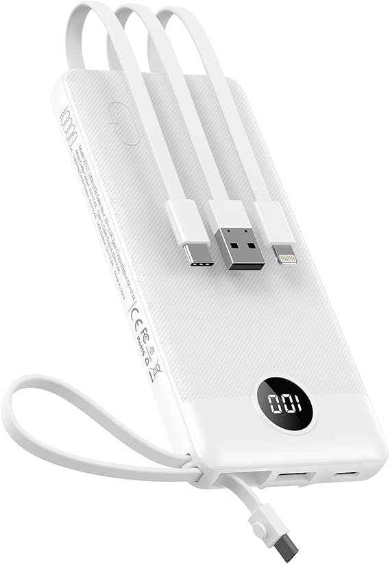VEEKTOMX Portable Charger Built-in Cables,10000mAh Power Bank for iPhone,Fast Charge USB C Battery Pack Travel Essentials Powerbank Compatible with iPhone 17/16/15/14, Samsung S25/24, Android, etc #vs3)