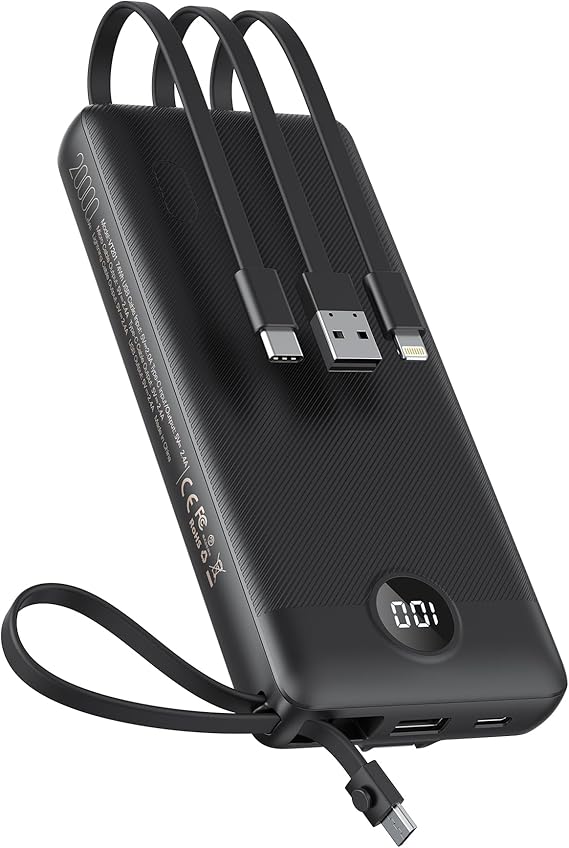 VEEKTOMX Portable Charger Built-in Cables,10000mAh Power Bank for iPhone,Fast Charge USB C Battery Pack Travel Essentials Powerbank Compatible with iPhone 17/16/15/14, Samsung S25/24, Android, etc #vs4)
