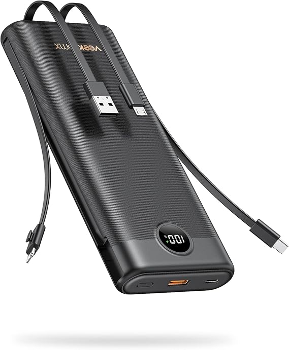 VEEKTOMX Portable Charger Built-in Cables,10000mAh Power Bank for iPhone,Fast Charge USB C Battery Pack Travel Essentials Powerbank Compatible with iPhone 17/16/15/14, Samsung S25/24, Android, etc #vs7)