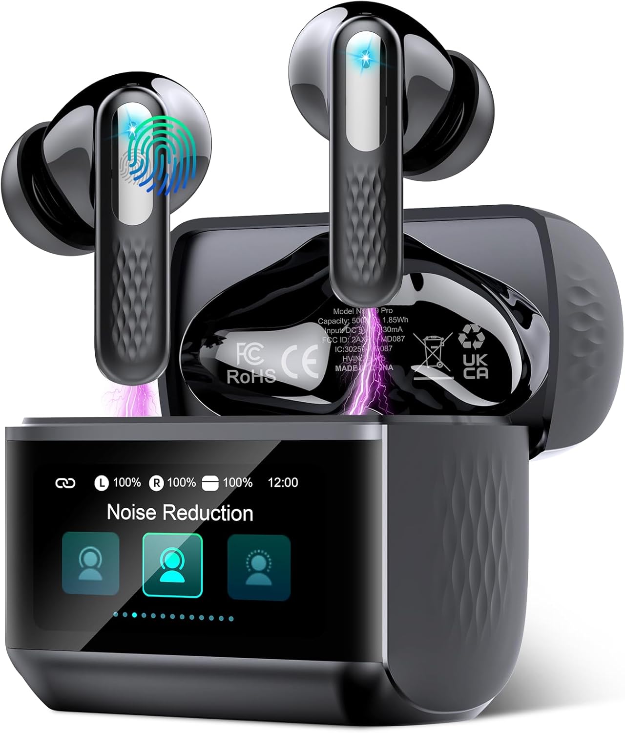 Wireless Earbuds, Bluetooth 5.4 Headphones with Multifunction Touch Screen, 48H Deep Bass Stereo Ear Buds, ANC/ENC Noise Cancelling, Transparency Mode, IPX7 Bluetooth Earbuds, 5 EQ Modes, Black (#vs1)