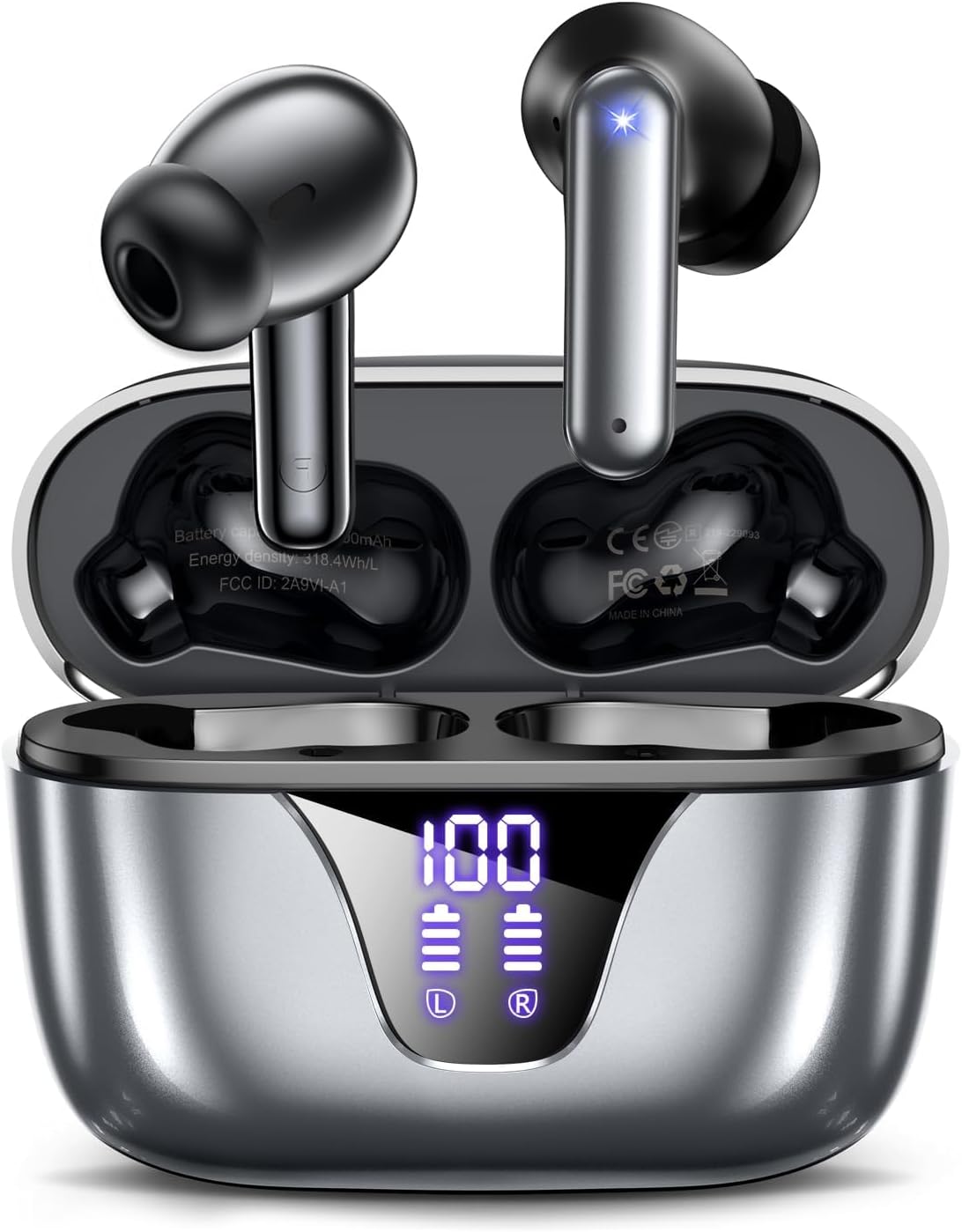 ZIUTY Wireless Earbuds Bluetooth Headphones, 50H Playtime Ear Buds with Mic, LED Digital Display Charging Case, IPX7 Waterproof, Deep Bass Stereo, in-Ear Earphone for iPhone Andriod Phone (#vs5)
